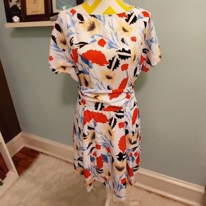 Silky floral eshakti dress w/ pockets & sash waist